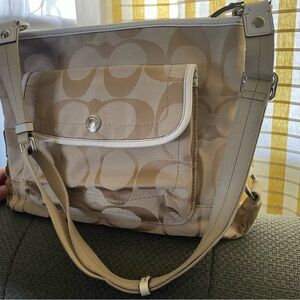 Coach Beige Signature Canvas Shoulder Bag Kyra F16558